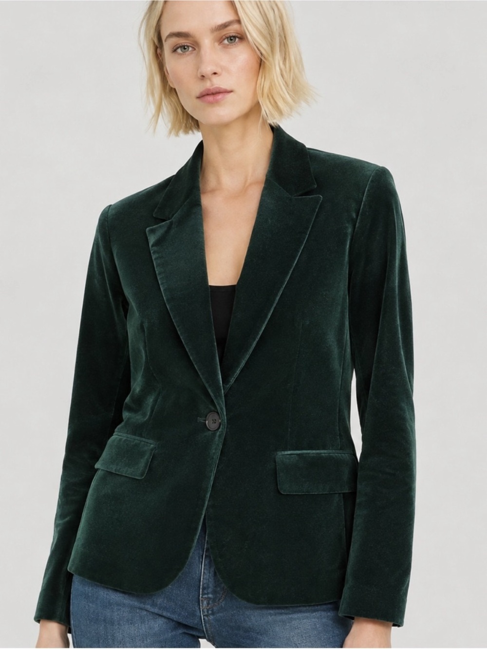 Theory Naida Forest Green Velvet Single-Button Blazer